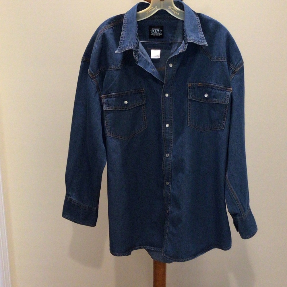 Key apparel western demin long sleeve pearl snaps jean shirt size XLR